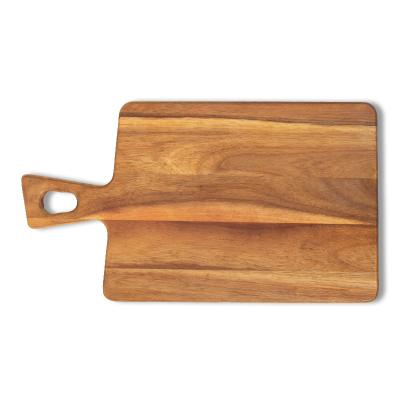 China Viable Natural Color Dishes Food Kitchen Woodland Serving Cutting Board with Handle Acacia Chopper and Bread Tray for sale