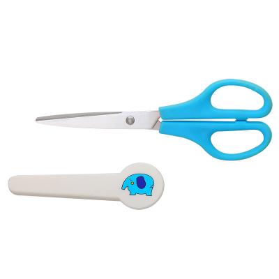 China Stainless Steel Factory Price Cartoon Stationery Kids School Safe Scissors With Cover Device for sale