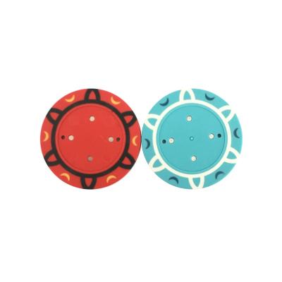 China Clay Moon Pattern 13.5g Clay Blank Poker Chips with Three Colors Casino Table Custom Games for sale