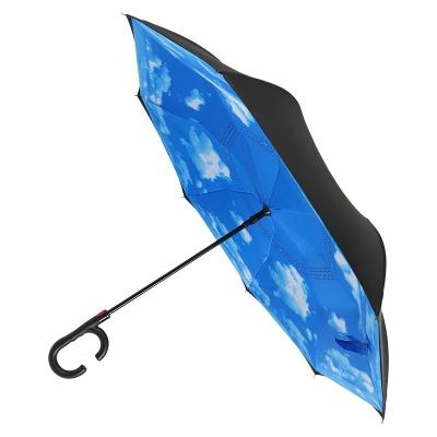 China High Quality Two Color Windproof Double Layer Manual Reverse Upside Down Umbrella With J Handle for sale