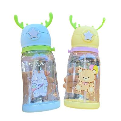 China Fruit Straw Antler Lovely Double Wall Hot And Cold Girl Viable Plastic Instant Cup Drink Juice Cup for sale