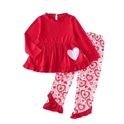 China Casual Kids Wear Wholesale 2022 New Girls Love Printing Ruffle Pants Valentine's Day Multi-design Kids Dress Sets for sale