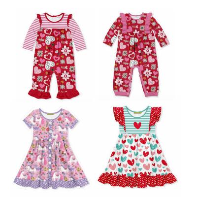 China 2022 New Design Valentine's Day Love Printing Baby Dress Casual Multiple Styles Kids Rompers Babies Ruffle Cute Kids Wear for sale