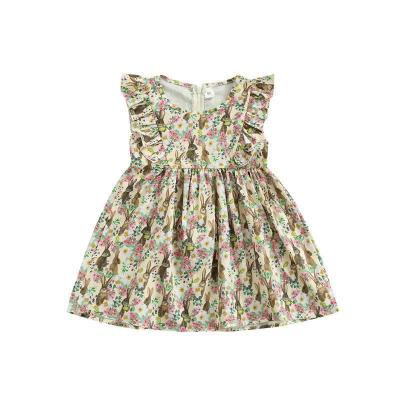 China Washable Kids Dress Girls Dress Easter Bunny 2022 New Print Little Flying Sleeve Kids Dress for sale