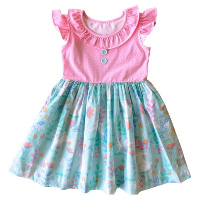 China 2022 New Easter Girl's Little Flight Washable Rabbit Printing Sleeves Pink Top Dress Wholesale Customized Dress For Kids for sale