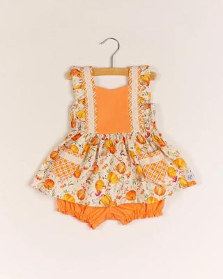 China 2022 Latest Design Kids Halloween Boutique Casual Short Sleeve Baby Clothes Sets Pumpkin Print Cotton Casual Outfits for sale