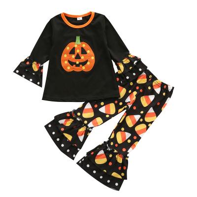 China 2021 Autumn Halloween Casual Pumpkin Little Girl's Long Sleeve Top and Pants Children's Two-Piece Suit for sale