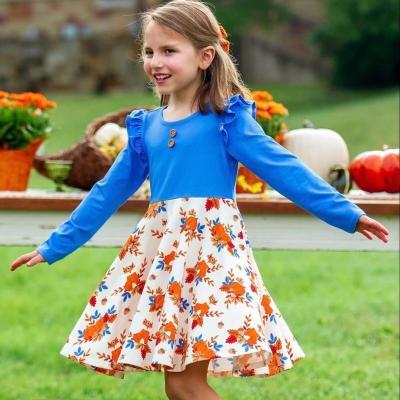 China Hot Sale Thanksgiving Dress Little Girls Dress Viable Fashionable Design Long Sleeve Ruffle Dress for sale