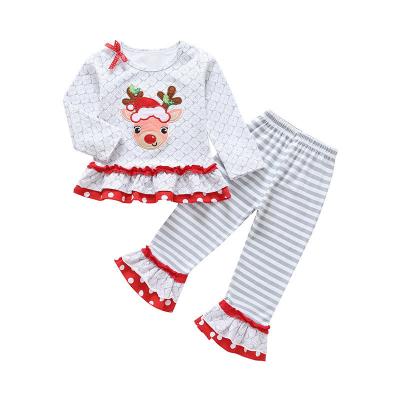 China 2022 Christmas Elk Elks Hive Casual Long Sleeved Top And Stripe Long Pants Baby Outfits for sale