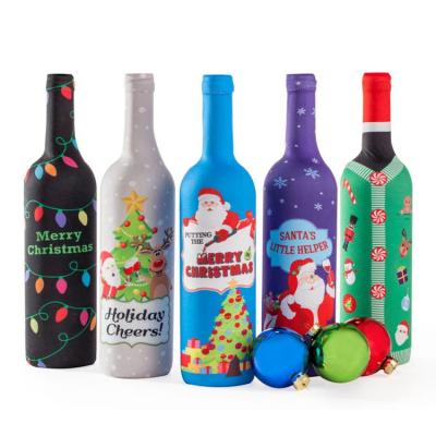 China Eco - Friendly Christmas Wine Bottle Cover Wine Bag For Home Party Table Decorations for sale