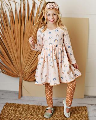 China Latest Design Breathable Kids Wear Rainbow Print Dress Dot Print Long Pants Girls Dress Sets for sale