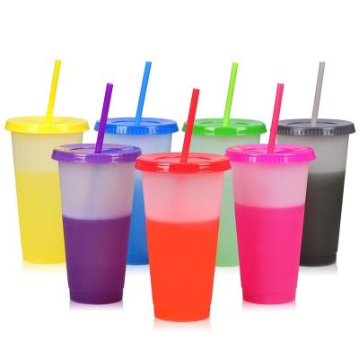 China OLERD Disposable Wholesale Reusable 24oz BPA Free Plastic Color Changing Cold Drinking Cups Lids Straw Te koop