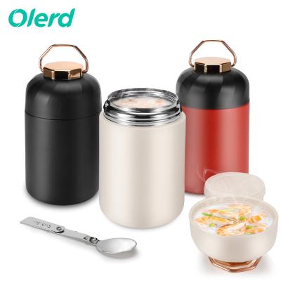 China PORTABLE Custom Logo Insulated Stainless Steel Portable Food Canisters Lunch Box Strap Handle With Folding Spoon zu verkaufen