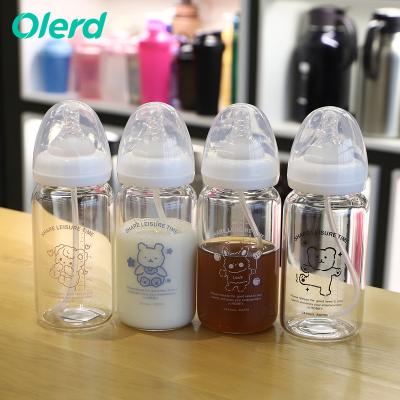 China OLERD 2021 Fresh Food Strip Nipple Cover Glass Baby Milk Feeder Viable Bottle for sale