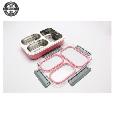 China Waterproof Bento Lunch Box Stainless Steel Bento Box 3 Compartment Container For Kids for sale