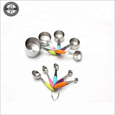 China 18/8 Stainless Steel Cups And Spoons 10 Piece Sustainable Gauge With Silicone Handles for sale