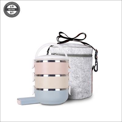 China Leakproof Bento Lunch Box 304 Stainless Steel 3 Tiers Bento Lunch Box With Insulated Lunch Bag for sale