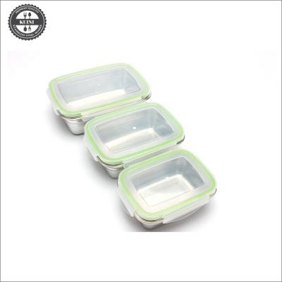 China Freshness Preservation 3 Pcs Set Stainless Steel Food Grade Container With Lid for sale