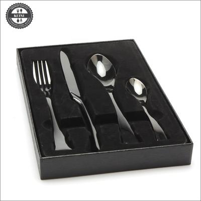 China Disposable Stainless Steel 4 PCS Black Cutlery Set With Box Packing for sale