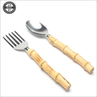 China 31cm Disposable Stainless Steel BBQ Tool Cutlery Set with Bamboo Handle for sale