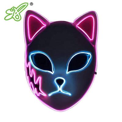 China ON Demon LED Mask Costume Props Fox Japanese Plastic Face Anime Cosplay Glowing Masks For Adult Masquerade Party for sale