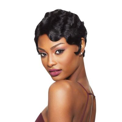 China Finger Wave 4 Inch Lace Front Short Pixie Hair Bob Wig, Lace Frontal Pixie Curls Wig, Wig Pixie Short Curly Wig Hair Bob for sale