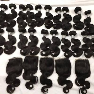 China Body Wave Grade 12a 32 Inch Virgin Natural Brazilian Body Wave Hair Bundles, Unprocessed Hair Bundles With Lace Frontal Closure for sale