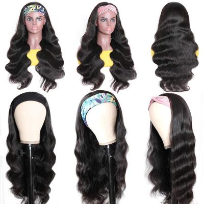 China Straight boat 26inch density bodywave headband wig ready stretching virgin 200 volume, cuticle aligned hair 100% wig with headband for sale