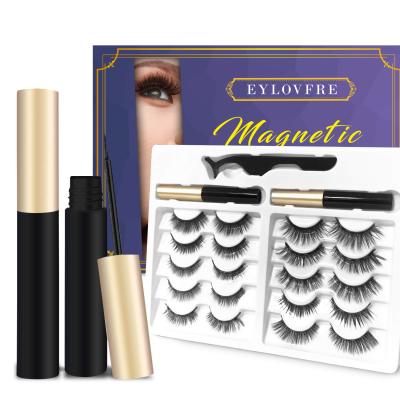 China Newest 10 Pair Long Natural Private Label Packaging Box No Glue Magnetic Mink Eyelashes With Eyeliner for sale