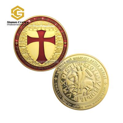 China Masonic Templar 24k World Religious Gold Knights Collection Challenge Coin with Red Cross Enamel for sale