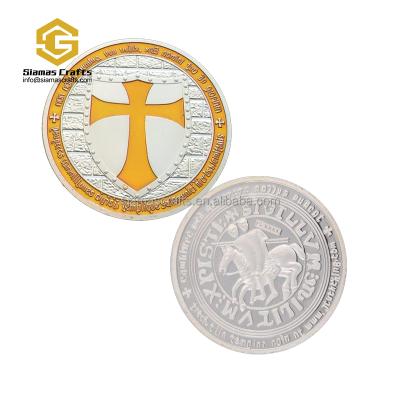 China Worlds 999 Silver Coin 1oz The Pure Yellow Crusader Masonic Knight Templar Coin for sale