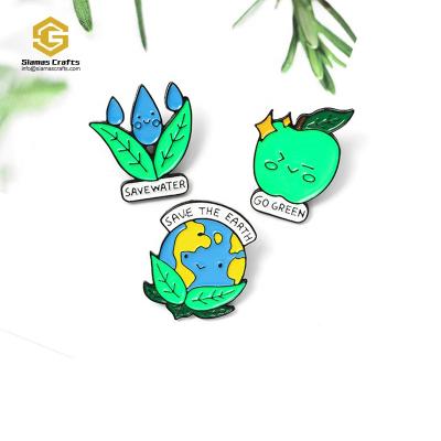 China Protec Global Environment Go Green Awareness Save The Earth Water Water Enamel Lapel Pin Magnetic Cute Earth Map Pin Badge Safeguard Brooch for sale