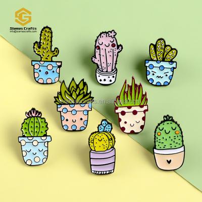 China Cute Potted Cactus World Natural Aloe Aloe Gift Jewelry Badge Shirt Green Plant Enamel Brooch Lapel Pins For Kids Friends for sale