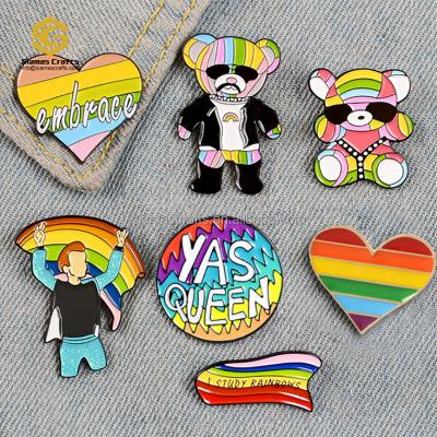 China World Wholesale Custom Heart Shape Enamel Metal Gay Pride Bear Rainbow Lapel Pin for sale