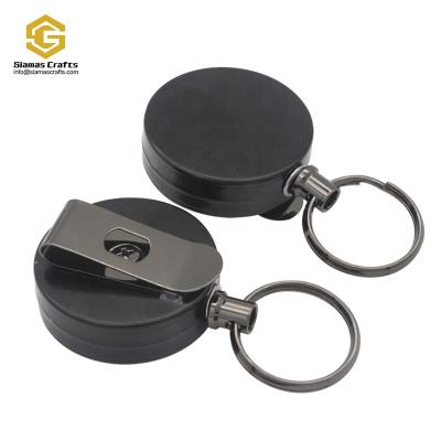 China Durable Retractable ID Badge Holder Sublimation Metal Nurse Badge Reels Holder Clip with Carabiner Belt Clip and Keyring for sale