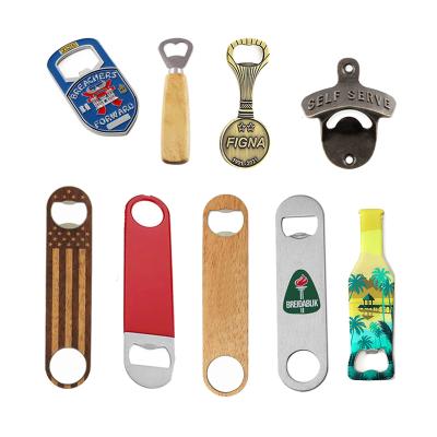 China Worldwide Promotional Custom Wooden Metal Wall Mount Stainless Steel Beer Bottle Opener Key Chain for sale