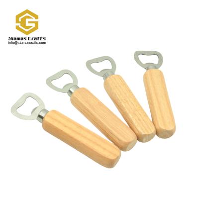 China Viable Custom Design Your Own Logo Round Beer Wood Turning Stainless Steel Bottle Opener Wooden Key Chain for sale