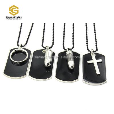 China Global Custom Army Fashion Metal Zinc Alloy Bullet Ring Cross Dog Tag Pendant for sale