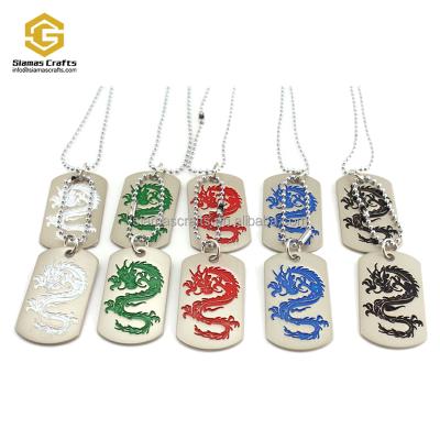 China Custom Tribal World Stainless Steel Dragon Yin Yang Engraved Dog Tag Pendant Necklace for sale