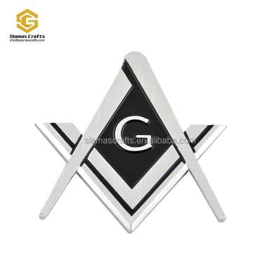 China World Metal Mason Square Compass Chrome Car Logo Masonic Auto Emblem for Freemasons for sale