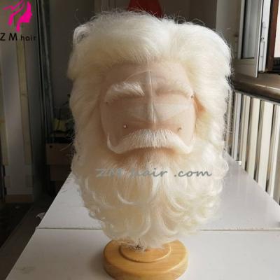 China Santa Wig and Beard Set Professional ZM Hair Kurt Russell Santa Wig and Beard Set Real Hair for sale