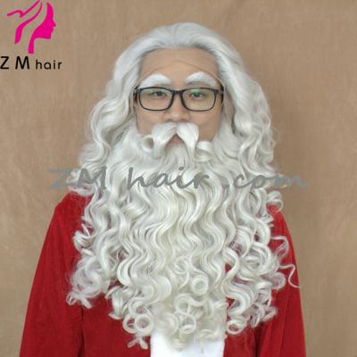 China ZM Deluxe Realistic Synthetic Hair Full Wave Lace Front Costume Santa Wig And Beard Set for sale