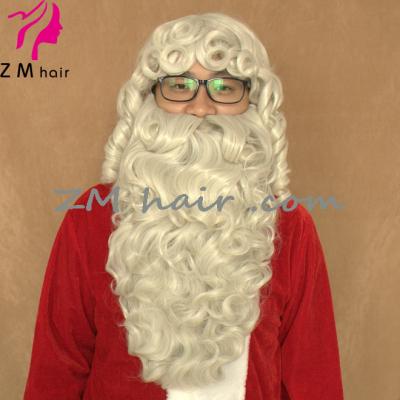 China ZM Hair Factory Wholesale Xmas Korean Synthetic Hair Wavy Santa Claus Beard Santa Claus Wig for sale