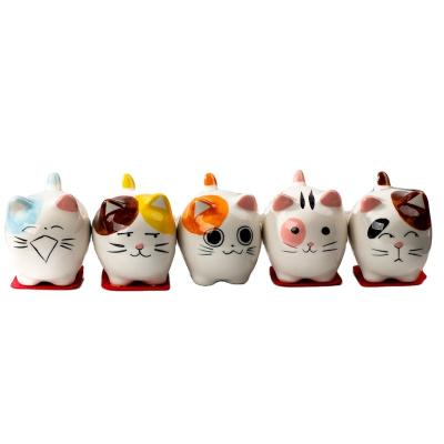 China 2022 New Cartoon Modern Mini Ceramic Cat Garden Animal Ornament Desk Decor for sale