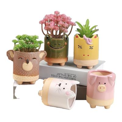 China Morden Succulents Flower Pot Mini Frog Rabbit Pig Horse Bear Plant Luxury Ceramic Geometric Animal Flowerpot Small Garden Cactus Planter for sale