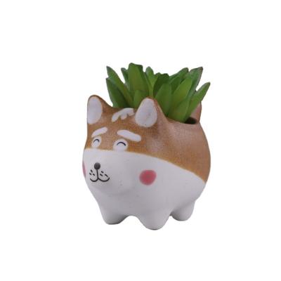 China Modern Cute Ceramic Animal Potted Container Flower Plant Mini Dog Planter for sale