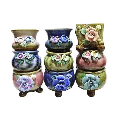 China Wholesale Creative Modern Pinch 3D Flower Korean Handmade Ceramic Succulent Planter Modern Minimalist Small Painted Plants Pot for sale