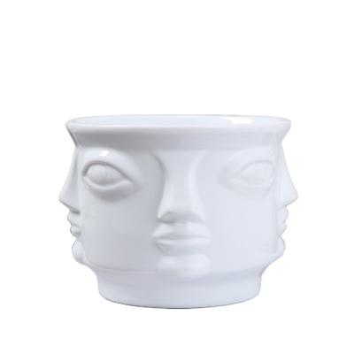 China Nordic Modern Vase Flower Face Succulent Vase Flower Face Wholesale Cheap Gardening Black And White Ceramic Pot For Indoor Plants for sale