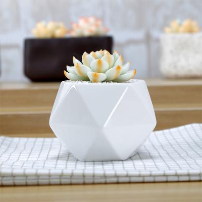 China Wholesale Design Modern Creative Ceramic Geometric Succulent Plant Pot Polyhedral Flower Pot Desktop White Porcelain Planter for sale