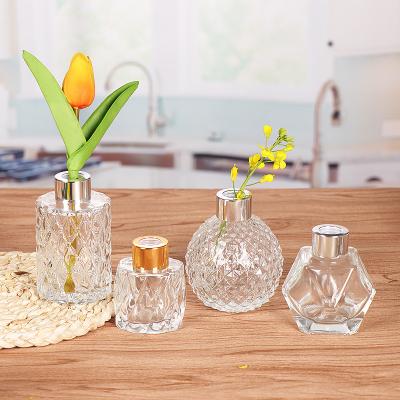 China Irregular Minimalist Mini Home Decor Flower Home Perfume Glass Bottle Modern Clear Glass Vase Creative Desktop Hydroponic Vase for sale